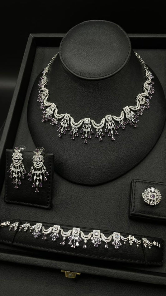 Silver & Purple Rhodium-Plated Zircon Jewelry Set