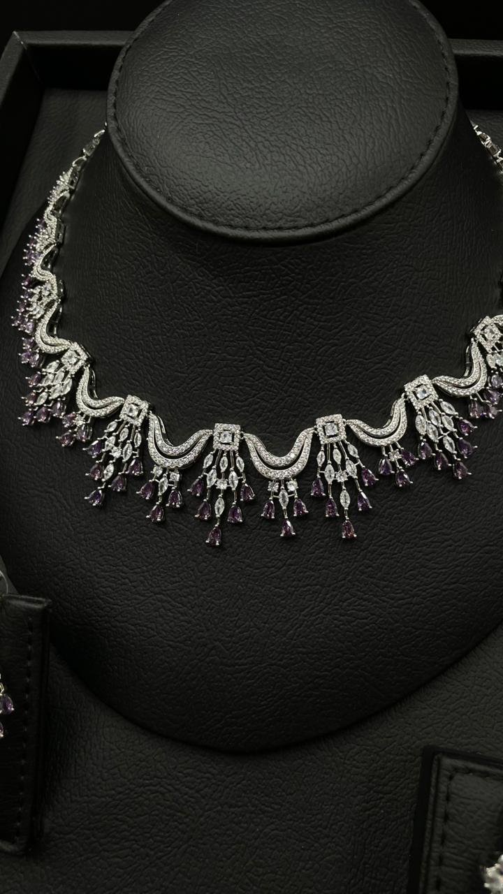 Silver & Purple Rhodium-Plated Zircon Jewelry Set