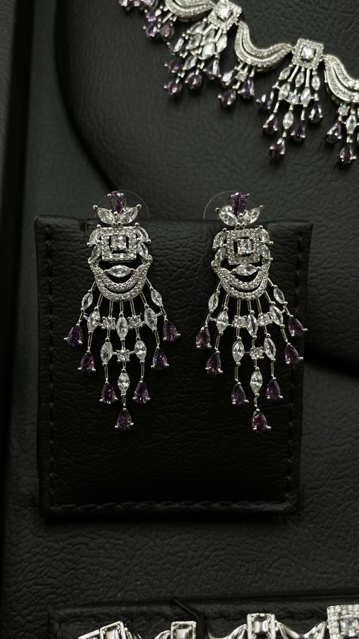 Silver & Purple Rhodium-Plated Zircon Jewelry Set
