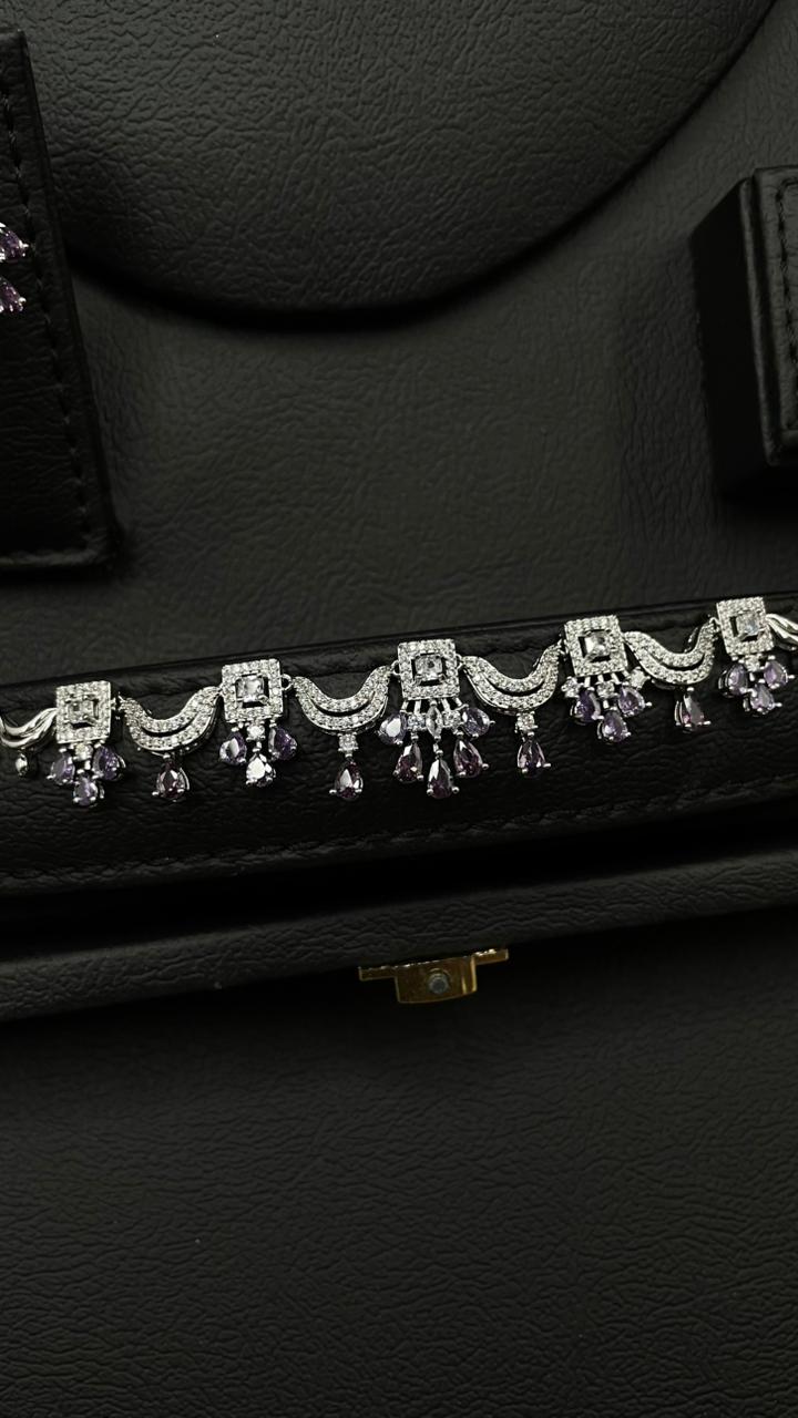Silver & Purple Rhodium-Plated Zircon Jewelry Set