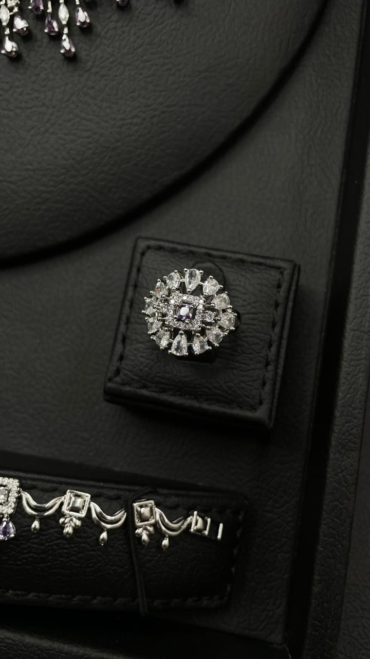Silver & Purple Rhodium-Plated Zircon Jewelry Set