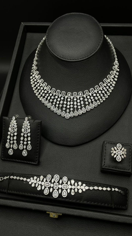 Luxury Zircon Bridal Set – Rhodium Plated Elegance