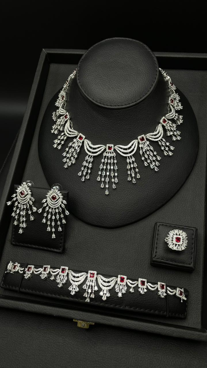 Luxury Red & Silver Zircon Set