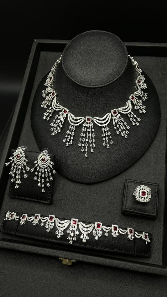 Luxury Red & Silver Zircon Set