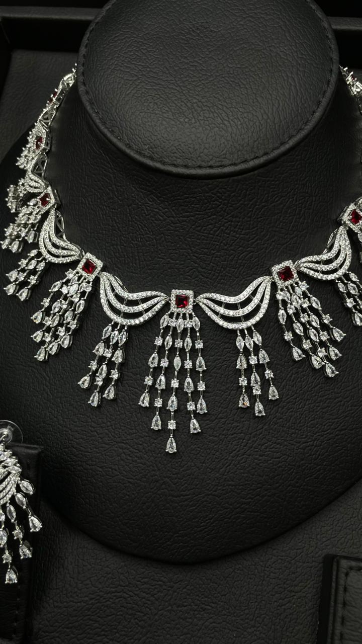 Luxury Red & Silver Zircon Set