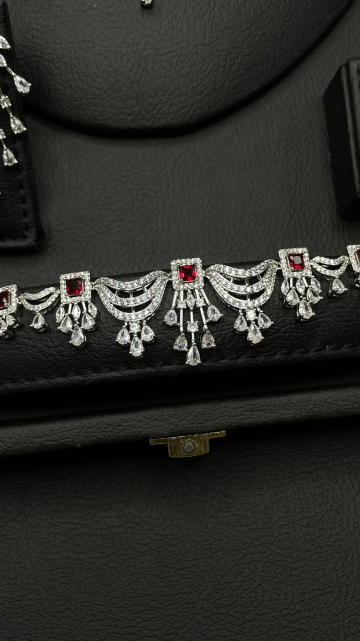 Luxury Red & Silver Zircon Set