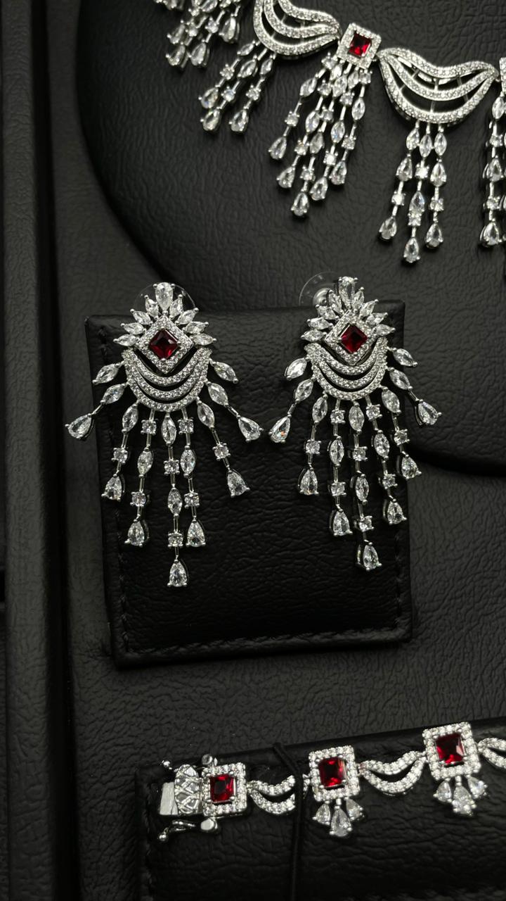 Luxury Red & Silver Zircon Set