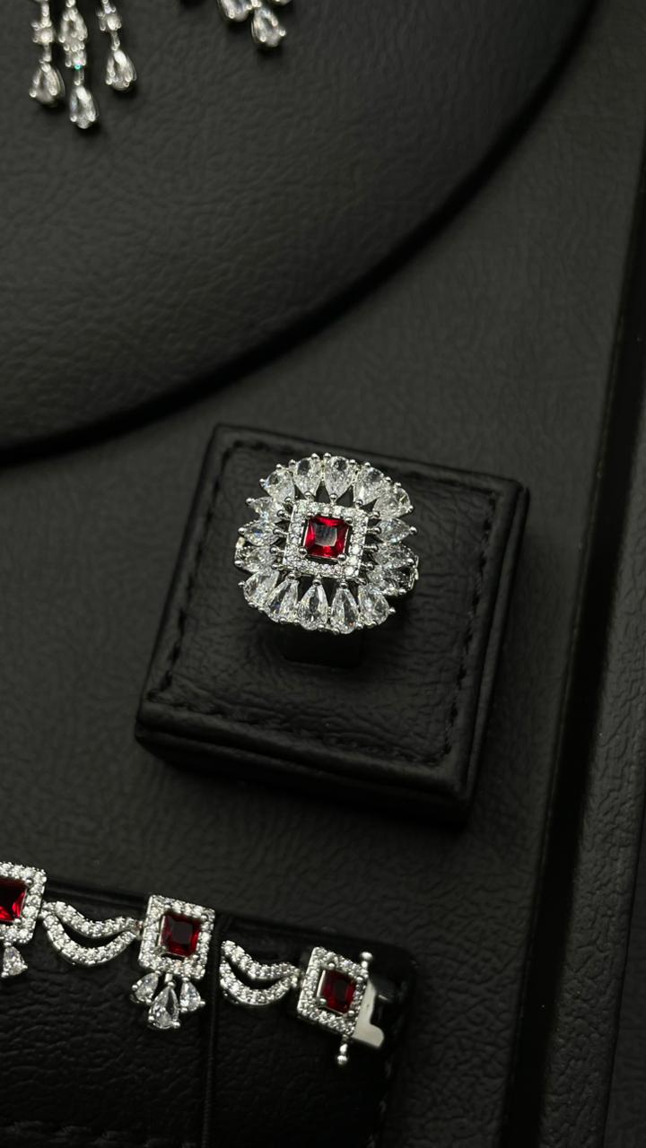 Luxury Red & Silver Zircon Set