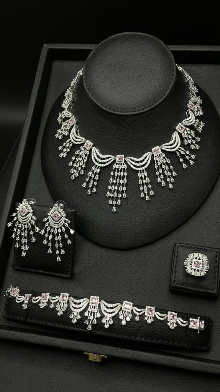 Luxury rosy & Silver Zircon Set