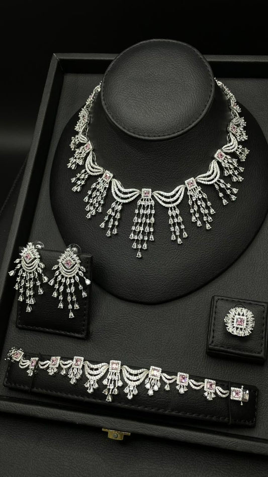 Luxury rosy & Silver Zircon Set