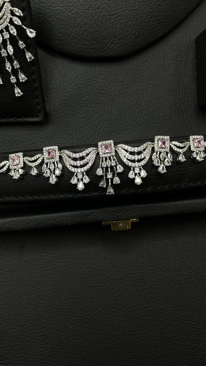Luxury rosy & Silver Zircon Set