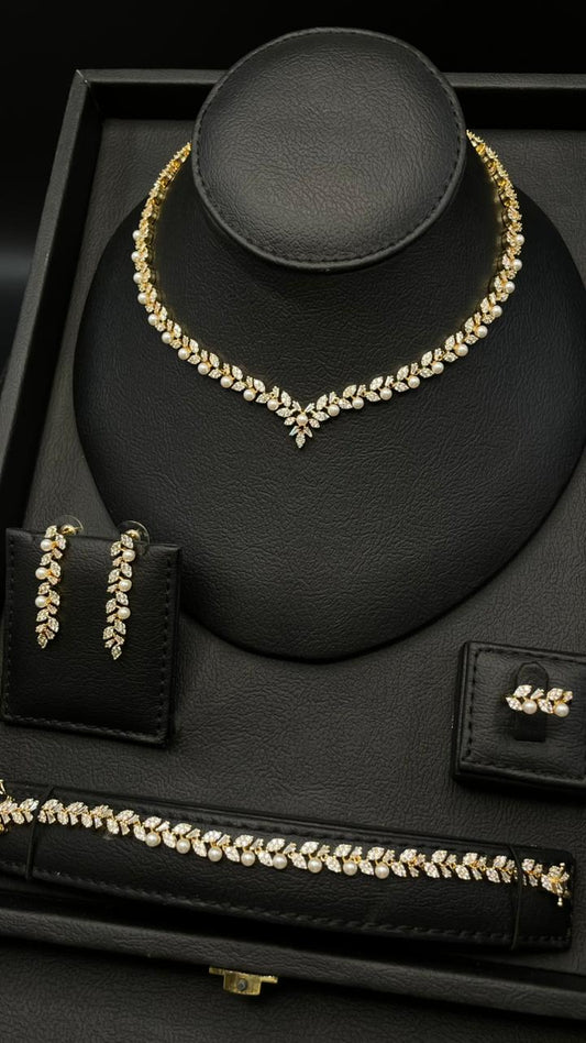 Elegant Gold Zircon & Pearl Set