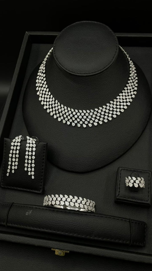 Luxury Diamond-Look Zircon Jewelry Set – Rhodium Plated