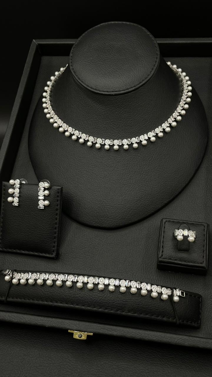 Elegant Zircon & Pearl Jewelry Set