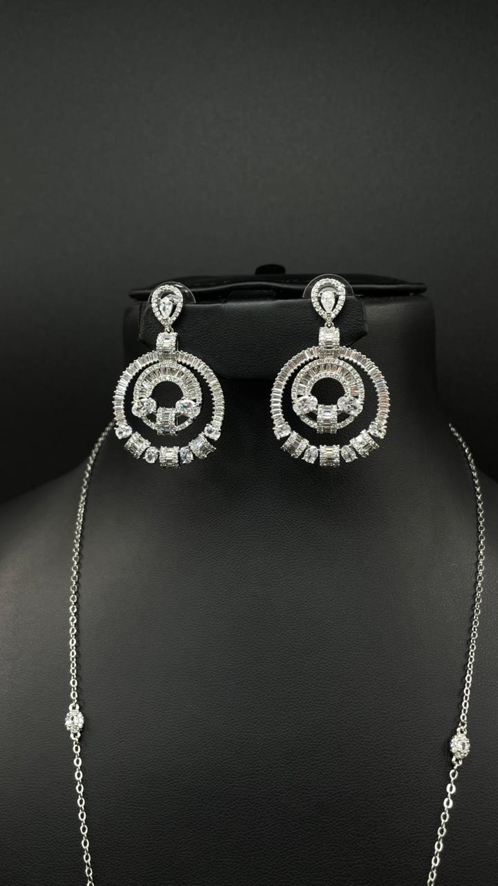 long Zircon Necklace & Earrings Set – Elegant Design