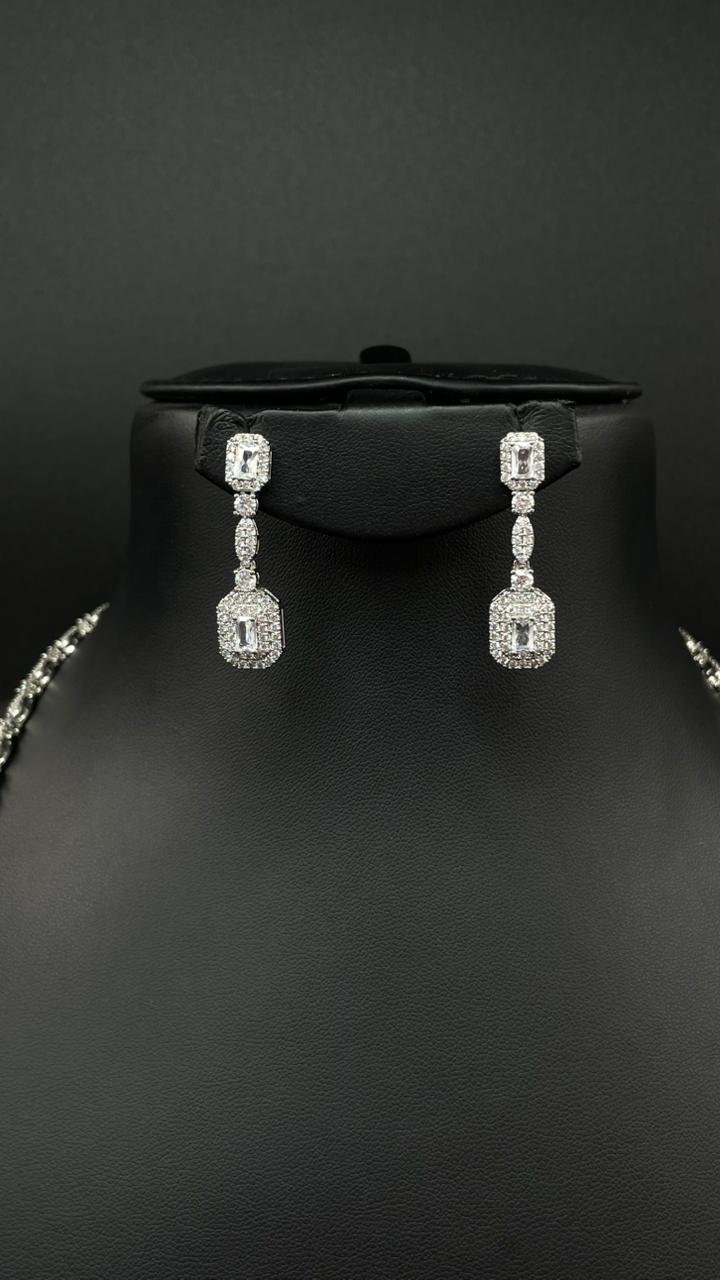 Luxury Double-Layer Long Zircon Necklace – Rhodium Plated  Description: