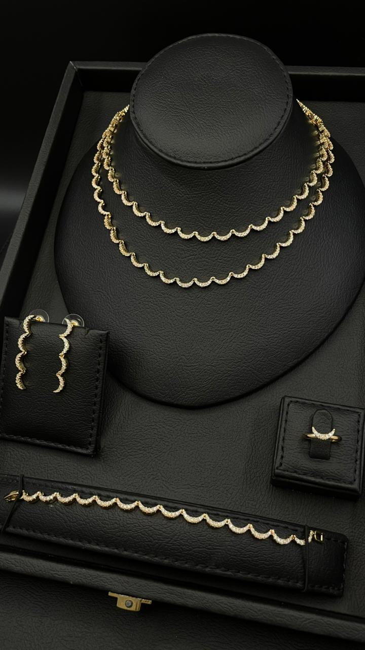 Elegant Double-Layer Zircon Jewelry Set – Gold Plated