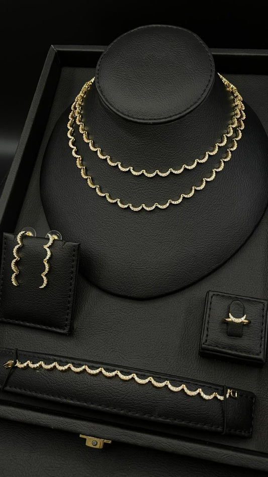 Elegant Double-Layer Zircon Jewelry Set – Gold Plated
