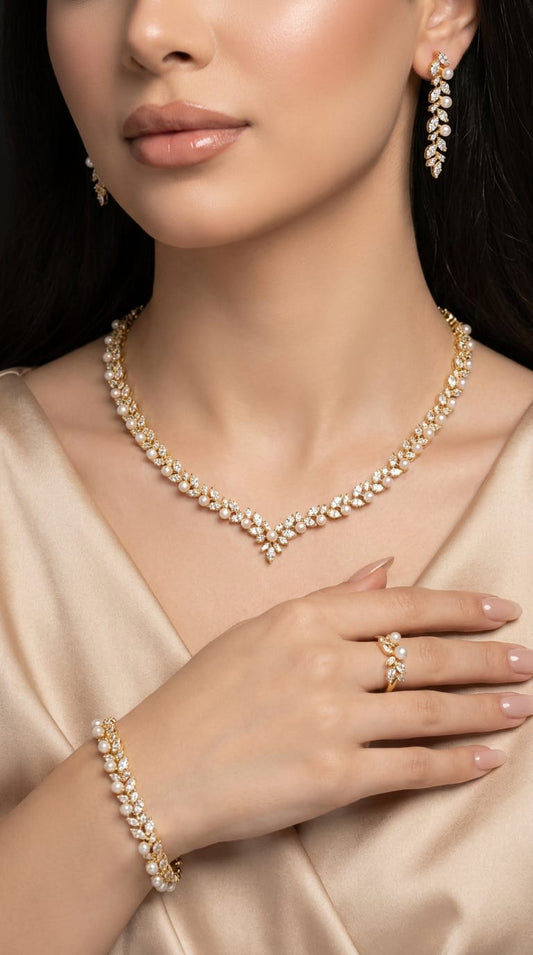 Elegant Gold Zircon & Pearl Set
