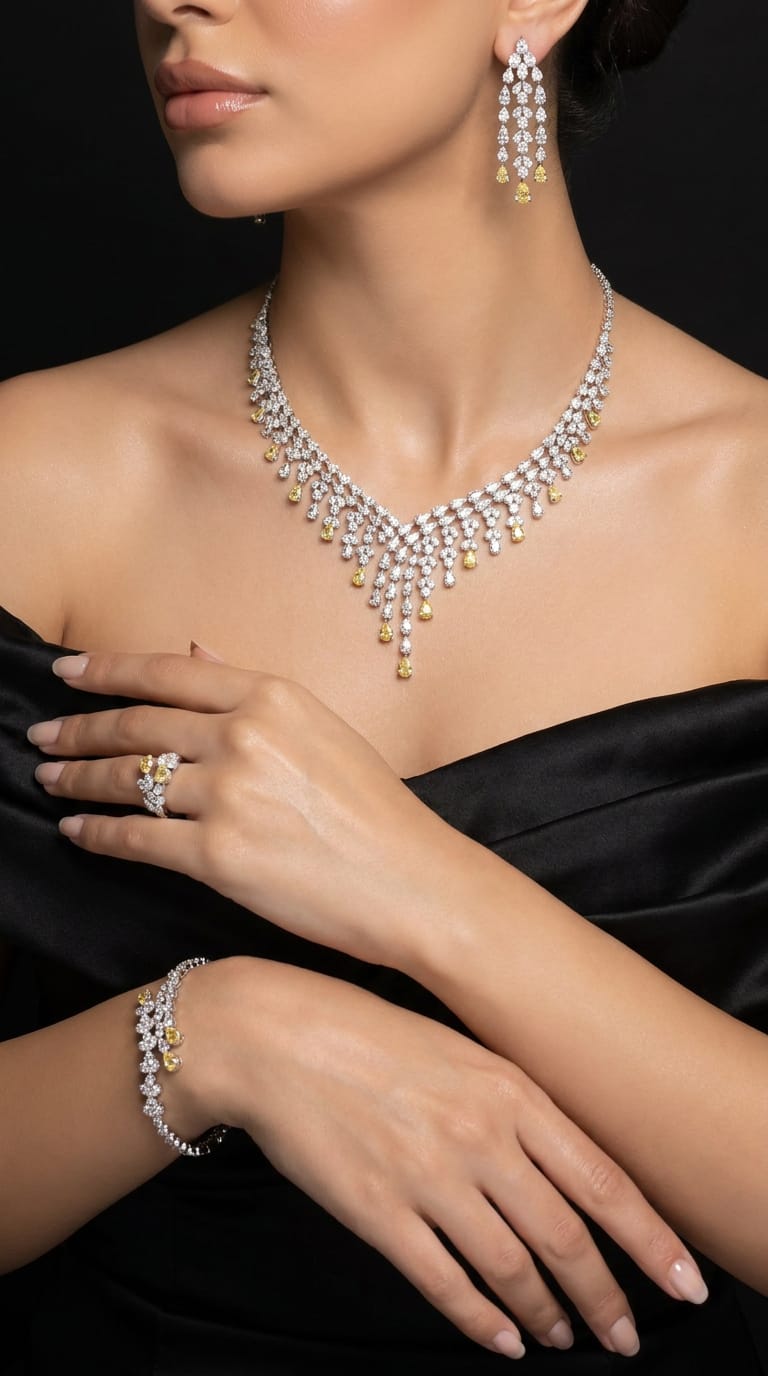 Luxury Zircon Jewelry Set – Modern Two-Tone Design