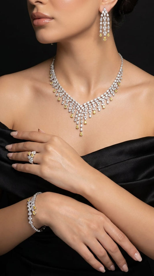 Luxury Zircon Jewelry Set – Modern Two-Tone Design
