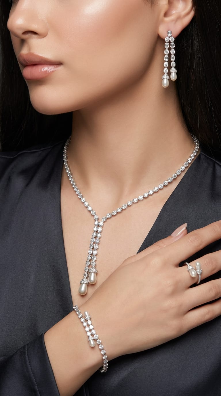 Elegant Zircon Pearl Set